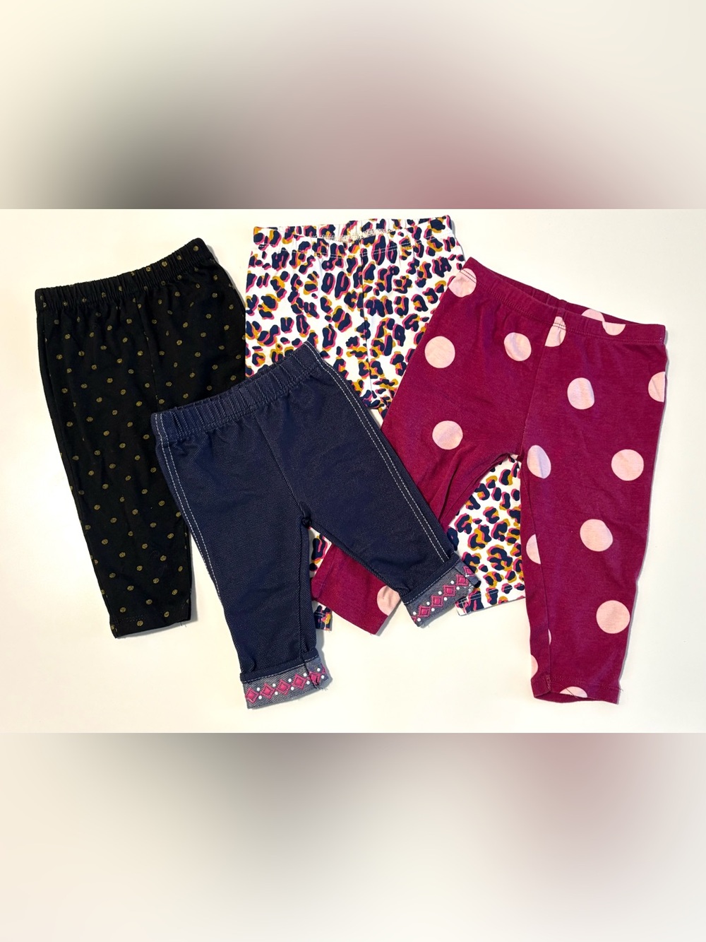 Baby Patterned Leggings and Jeggings Set - Navy, Magenta, White